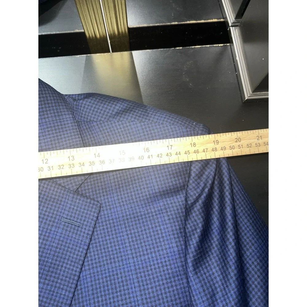 CANALI Suit Jacket Men's 44L Dual Vent 100% Wool Blue Windowpane 54L EU Coat